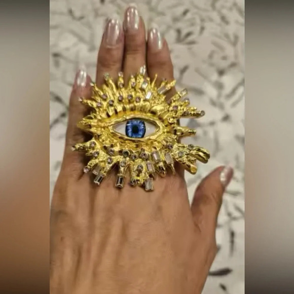 Surrealism Blue Eyes Baroque Eyes Adjustable Ring - Picture 7 of 10